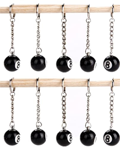 ODETOJOY Billard Schlüsselanhänger Pool Ball Schlüsselanhänger Lucky 8 Ball Pool Player Geschenk für Billard Liebhaber Schwarz 8 Schlüsselanhänger Dia 1inch-10pc