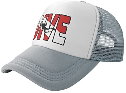 KJHBVND Vintage Distressed Dive Flag Scuba Diving Trucker Hat Mesh Back Cap Snapback für Männer Frauen Verstellbar, grau, One size