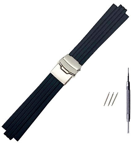 LUGEMA 24 Mm X 11 Mm Schwarzes Silikonkautschukarmband Kompatibel Mit Oris Aquis-Armband, Konvexem Armband, Edelstahlarmband Mit Sicherheitsschnalle