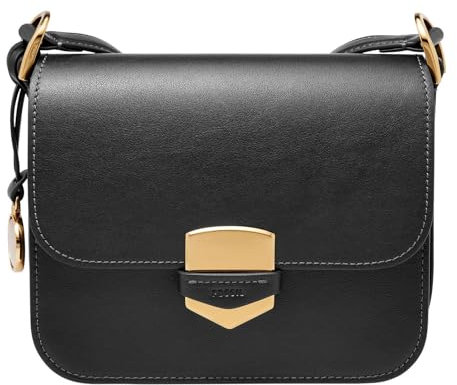 Fossil Damentasche Lennox, glattes Rindsleder Flap Crossbody, schwarz, L: 20,3 cm, B: 5,7 cm, H: 17,1 cm, ZB1924001