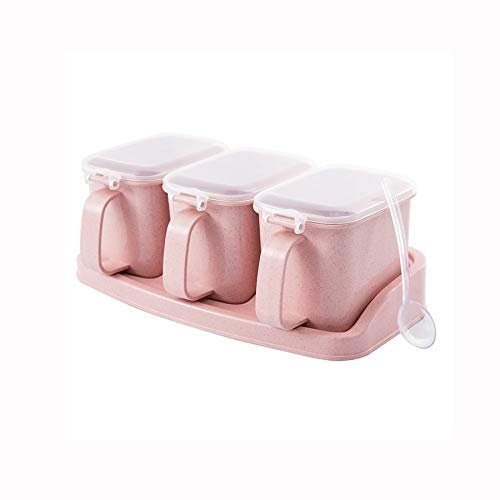 TONZN Caja de condimentos Rosa para Cocina, Juego de ollas para condimentos, salero, Caja de condimentos Creativa, Olla para condimentos