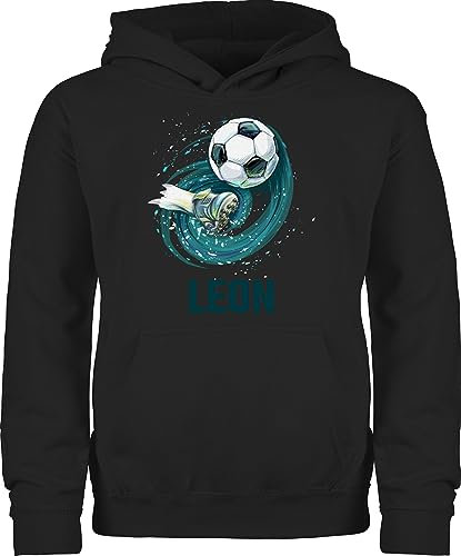 Kinder Hoodie Jungen Mädchen - Fußball Schuss Cool Fußballfan | Fußballgeschenkideen - 140 (9/11 Jahre) - Schwarz - geschenke fussball kind fussballgeschenke fußballfans leon pullover