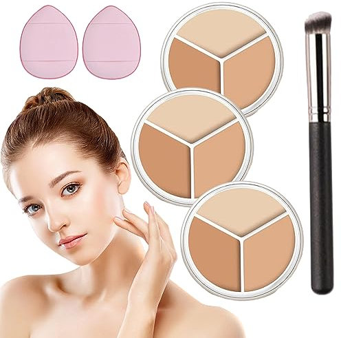 Donubiiu Dreifarbiger Mehrzweck-Concealer, Tri-Color Concealer Palette Of Covers Acne Marks Dark Circles, Full Coverage Concealer, Tricolor Concealer (3PCS)