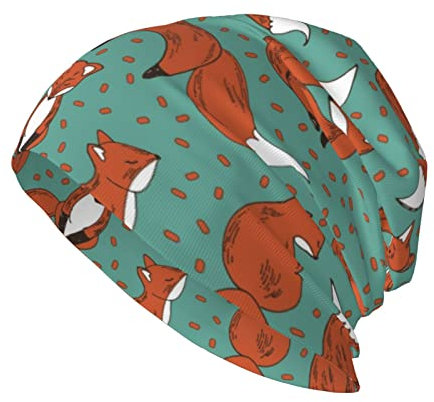 ButxeT Gestrickte Mütze mit niedlichem Füchse-Muster, Beanie-Mütze, lustiger Stretch-Schal, Kopfwickel, multifunktionale Kopfbedeckung