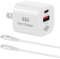 PDMAX 30W USB C Charger Block - Fast Wall Charging USB-C & USB-A Power Adapter with Cord, Dual Port with Gan Tech,for iPhone 16/15, Galaxy S24/S23, Pixel 9/8, iPad, AirPods & MacBook Air (White)