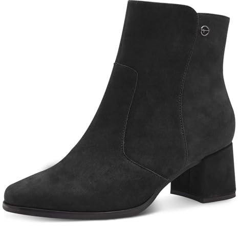 Tamaris COMFORT Damen Stiefeletten mit Absatz aus Leder Blockabsatz, Schwarz (Schwarz Wildleder), 39 EU