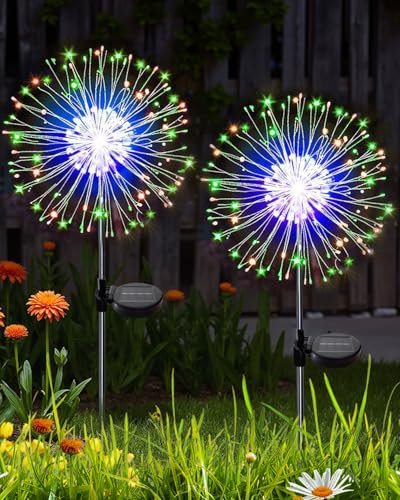 KALAHOL Solar Firework Lights 180 LED 2 Pack, 8 Modes Solar Lights Outdoor Garden, IP65 Waterproof, Solar Light for Pathway Flowerbed Party Ornaments (Multiple Colours)