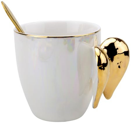 DAWRIS 220ml Creative Ceramic Angel Mugs,Golden Winged Angel Mug,Stylish Novelty Angel Mug,Mug Office Coffee Milk Mugs,Cute Mugs for Women,Good Omens Coffee Cups Presents,Birthday Present Idea