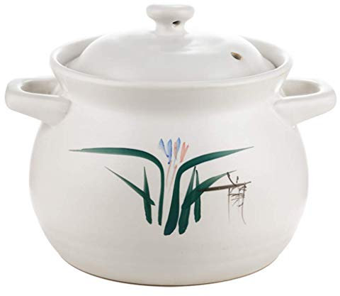 Olla Caliente para estofado Olla de Barro para Sopa con Doble asa Cacerola Redonda Olla de Barro con Tapa Cazuela de cerámica Donabe Impresa Resistente al Calor Utensilios de Cocina de cerám