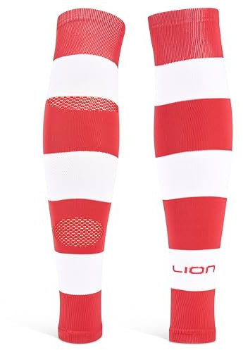 Performance Football Sock Sleeves - Premium LION BREATHE Technology - Breathable Mesh To Reduce Pressure On Calf Muscles (UK, Alpha, S, Red/White)
