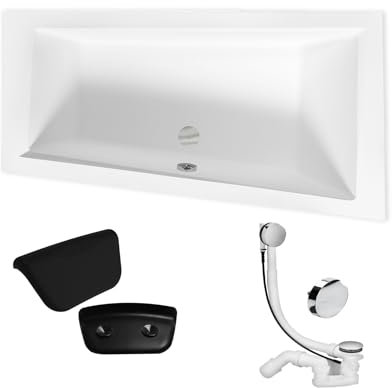 KOLMAN Badewanne INTIMA Eckbadewanne 150x85 Rechts ohne Verkleidung, Ablaufgarnitur und Füßen Komplettset 4in1 Premium Original Acryl Wanne Siphon