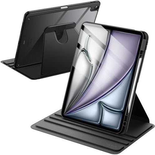 JETech Coque Rotatif pour iPad Air 13 Pouces M3/M2 (2025/2024) avec Porte-Pencil, Étui Housse de Support de Protection Rotatif à 360 Degrés Dos Transparent (Noir)