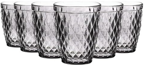 TRESV Set de 6 Vasos Colores o Transparente, Vaso de Cristal agua de 250 ml, Vaso de Agua y Bebidas, Aptos para Lavavajillas (Gris)