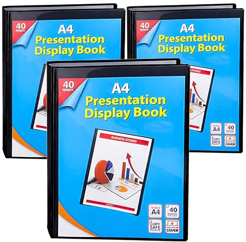 2 UR DOOR Lot de 3 cahiers de présentation A4 – 40 pochettes, 80 vues – Sans acide – Matériau PP durable – Pochettes en plastique