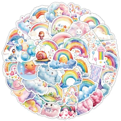 PNGIF Regenbogen Sticker 50 Stück, Kawaii Aesthetic Aufkleber für Laptop MacBook Motorrad Helm Journal Kindle Koffer Scrapbook, Wasserfeste Anime Sticker Decals