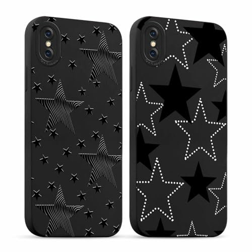 Foonary 2 Pack Fashion Phone Cases for iPhone X/XS Case 5.8, Star Aesthetic Print Slim Soft Silicone TPU Case for Women, Shockproof Cover Protective Funda para Girls, Black for iPhone X
