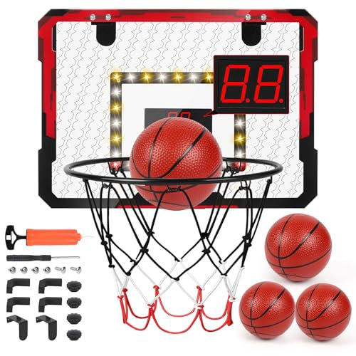 Apritsce Mini Panier Basket Enfant, Panier Basket Interieur avec Tableau D'affichage Électronique, 4 Ballons, Panier de Basket Mural, Mini Panier de Basket, Cadeau pour Garçons Filles