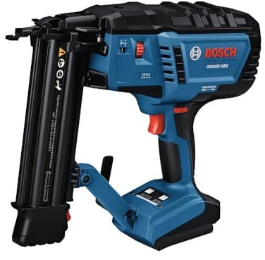 BOSCH GNH18V-18MN - Clavadora sin escobillas de calibre 18 de 18 V, potencia inalámbrica, sujeta hasta 2.000 clavos por carga, activación con una sola mano, limpieza de atascos sin herramientas, doble