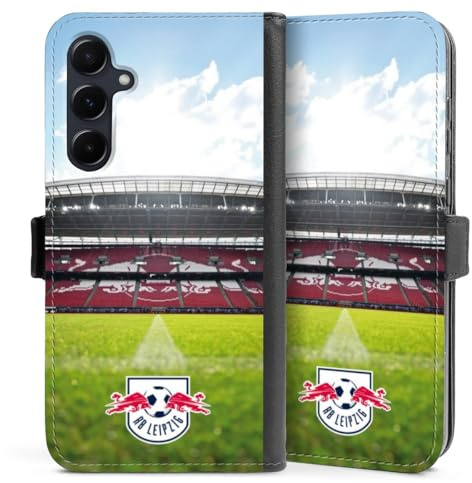 Klapphülle kompatibel mit Samsung Galaxy A 55 5G Handyhülle aus Kunst Leder schwarz Flip Case RB Leipzig Offizielles Lizenzprodukt Stadion