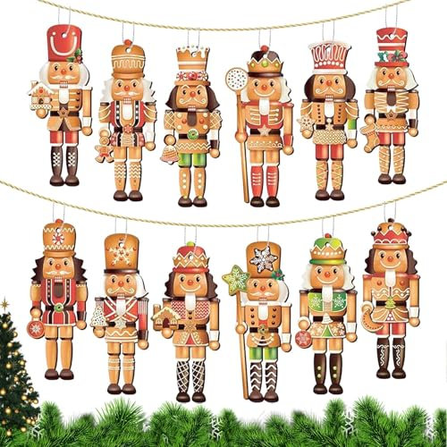 Lot de 12 pendentifs en bois pour sapin de Noël Casse-noisette soldat | Pendentifs marionnettes pour décoration d'arbre