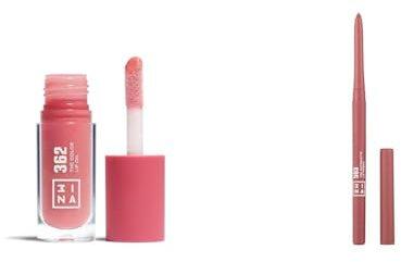 3INA MAKEUP - The Color Lip Oil 362 + The Automatic Lip Pencil 503 - Rose - Baume à Lévre avec Acide Hyaluronique + Crayon a Lèvres Nu Matte Longue Tenue Waterproof - Vegan - Cruelty Free