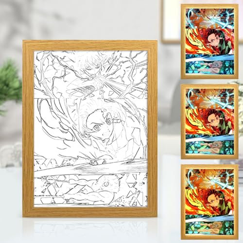 Bocguy LED Wandkunst Dekor, Demon Slayer LED Desktop-Rahmen für Heimdekoration,Kreatives Schlafzimmer und Geschenk