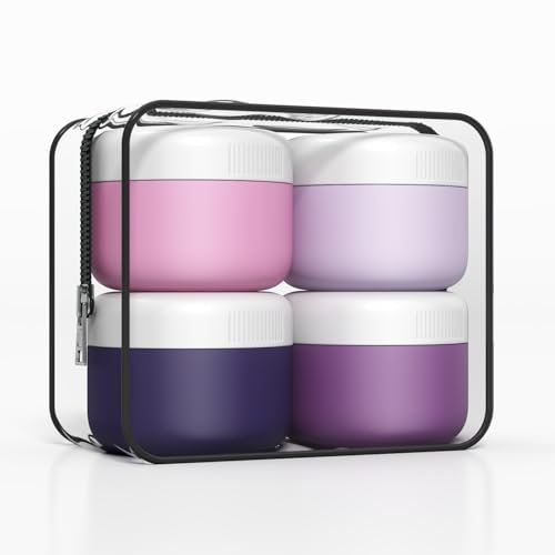 Travel Pots, 40ml Containers for Toiletries, Silicone Cream Jars with Spatulas Tool and Clear Bag,TSA Approved Mini Travel Size Containers,Leak-proof Essentials for Cosmetic,4 Pack