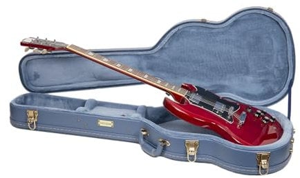 Crossrock Relief Series-Holzkoffer für SG-E-Gitarren, mit stark strukturierter Oberfläche, Kunstfell in Nerzoptik, Edelstahlverschlüssen – Rauchblau (CRW630SGSB)