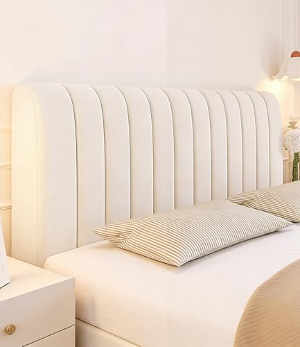 Hearda Bett Kopfteil Bezug 200 cm, Beige Gesteppter Verdicken Kopfteilbezug Mit Füllung, Staubdichte Dehnbare Betthusse Kopfteil, Headboard Cover Waschbar