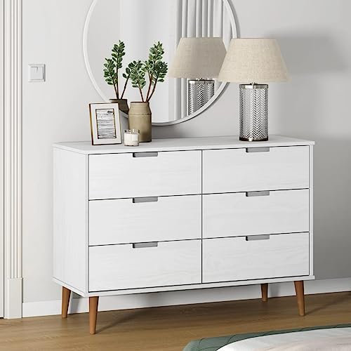 KLYEON Schubladenschrank MOLDE Weiß 113x40x80 cm Massivholz Kiefer,Schick und praktisch: Moderne Schubladenkommode aus Kiefernholz im skandinavischen Stil Kommoden, Sideboards