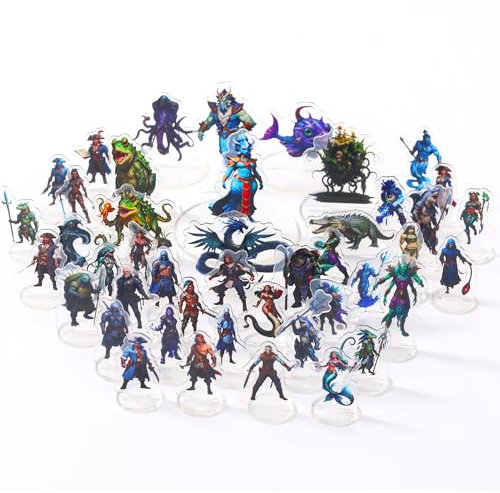 DND Miniatures Coastal Swamp & Underwater Dungeons and Dragons Starter Set Minis for D&D 5E Pathfinder Flat Acrylic Figures TTRPG Tabletop RPG Games accessories Gift for DM-B