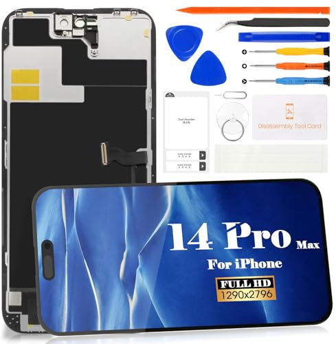 TFT für iPhone 14 Pro Max LCD Ersatzbildschirm für iPhone 14 Pro Max Display für iPhone 14 Pro Max A2894, A2893, A2895 Digitizer Display Touch Sensor Montage Reparatursets ohne Rahmen (schwarz)