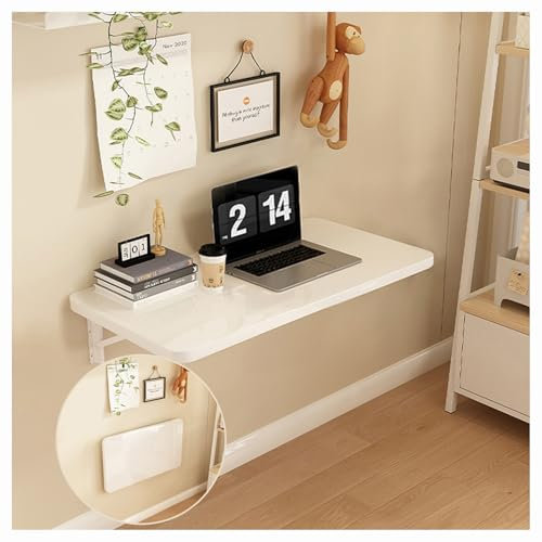 MIYUEWU Wall Mount Folding Table, Space-Saving Wall Mounted Desk Drop-Leaf Workbench Laptop Desk Floating Dining Table for Laundry Room Home Office Kitchen Bathroom (White, 60 * 40cm/23.6 * 15.7)