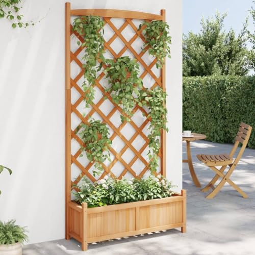 IKAYAA Jardinera con Enrejado Madera Jardinera con Celosía Macetero con Soporte para Flores Plantas en Exterior Terraza Jardín Balcón Marrón 90 x 35 x 180 cm