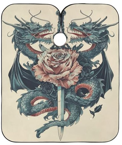 Majestic Dragon Haircut Gown, Polyester Salon Cape Hair Cut Capes für Herren, Rose Two Dragons Wrapped Around, Einheitsgröße