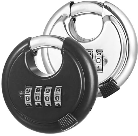 Lot de 2 cadenas à combinaison ronds : cadenas à combinaison à 4 chiffres, cadenas avec code numérique, alliage de zinc étanche, pour salle de gym, casier, jardin, abri de jardin, armoire