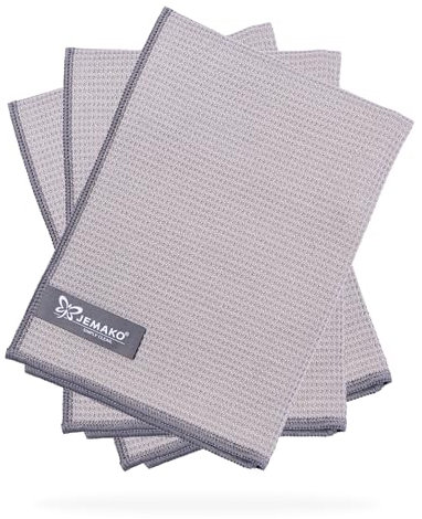 Jemako Trockentuch M 3er Set – Mikrofaser Trockentücher für streifenfreies Trocknen & Polieren – 60x45 cm – fusselfrei für Fenster, Auto, Spiegel, Glas, Edelstahl - Grau