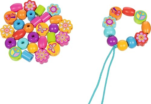 goki 58311 – Perlenset Love & Peace – 41-teiliges Bastelset aus Holz und Textil in Aufbewahrungsbox, ab 3 Jahren – aus der goki66-Serie