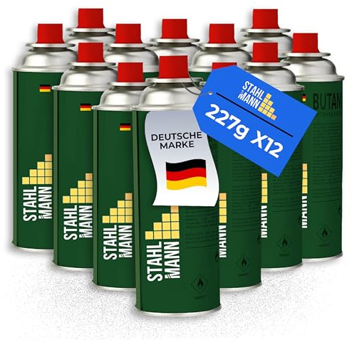 STAHLMANN® Gaskartuschen 227g [Made in EU] – Butangas Kartusche mit MSF-1a Ventil für Campingkocher, Grill, Gaskocher, Gasheizung,Unkrautbren – Gaskartuschen