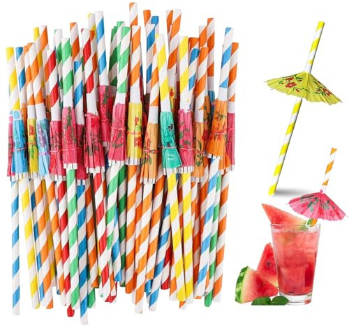 70 Cocktail Umbrellas for Drinks, Cocktail Straws and Accessories, Tropical Party Supplies for Beach, Birthday, Wedding, Summer, Hawaiian, and Pool Party Decorations