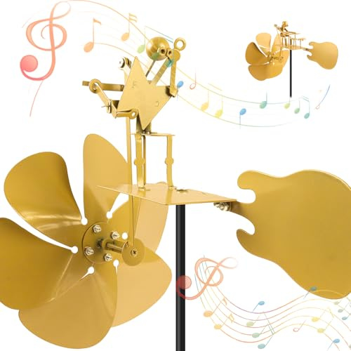 Handmade Metal Rock Band Windmill, Wind-Powered Kinetic Sculpture, Wind Spinners for Yard Lawn Garden Patio Décor, Gold (Handmade Metal Guitarist Windmill)
