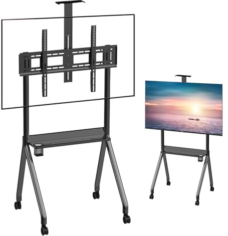 Giuggiolared Porta TV con Ruote per Schermi Plasma/LCD/LED 42-120 Pollici, Supporto TV da Pavimento Regolabile in Altezza Carrello con Ruote Fino a 120 kg/150 kg Black-55-120inch