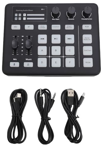 CHEOTIME Gaming Audio Mixer, RGB Lighting USB Type C Bluetooth 5.0 Live Stream Sound Console for Microphone Headphone Control and Custom Effects