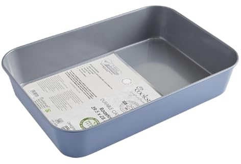 Cooksmart Signature Roasting Tin 39cm – Cast Aluminum with Iron Rack | PFOA-Free Non-Stick Coating | Induction Compatible | Dishwasher Safe | Elegant Blue Finish | Ideal for Deep Roasting & Baking