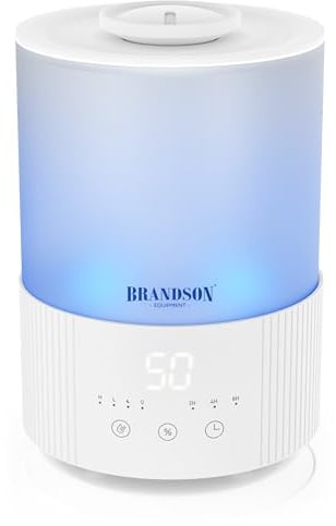 Brandson - Luftbefeuchter mit Display - 2,5 Liter – 3 Nebelstufen – individuelle Luftfeuchtigkeitseinstellung - sehr leise – LED Farben Stimmungslicht – Timer – Schlafmodus – für Wohnzimmer und Schlaf