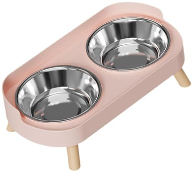 MagiDeal Gamelle Double Portable pour Chien et Chat, avec Protection du Cou, mangeoire surélevée pour Petits et Moyens Chiens Chiots, Rose, Bol en Acier
