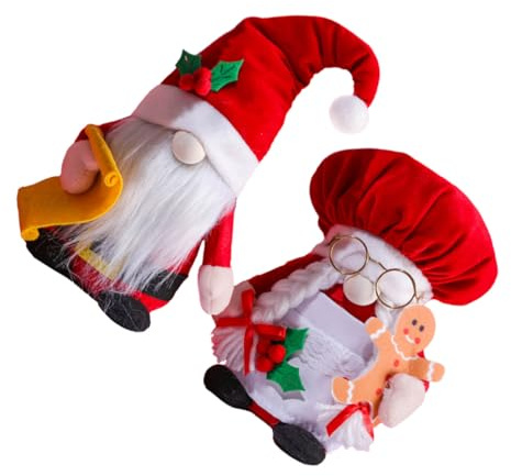 BESTYASH 2pcs Red Couple Gnome Doll Christmas Ornament Desktop Sofa Decor Xmas Party Garden Gnome