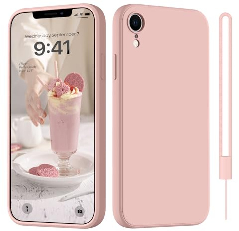 HGH für iPhone XR Hülle Silikon mit Lanyard, Rosa | Handyhülle für iPhone XR Dünn Rundumschutz mit Microfiber-Innenfutter Kratzfest Schutzhülle Case 6.1