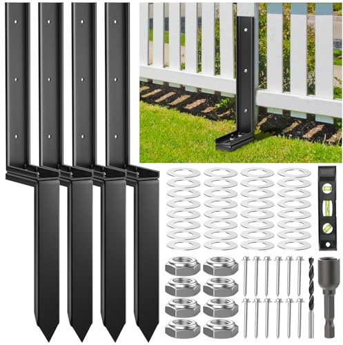 Housolution Fence Post Repair Kit, Steel Post Repair Stake with Adjustable Angle, Separated Anchor Ground Spike Easy to Fix Broken Wooden Posts, Rustproof Garden Fence Set (4 Pack)