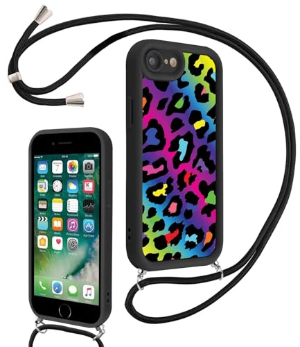 PBNDJVG Case for iPhone 7/iPhone 8/SE 2/3 2020/2022 4.7 Inch, Cute Cartoon Dinosaur Crossbody Phone Case with Lanyard, Playful Kids Aesthetic Protective Cover with Strap Adjustable Neck Cord Necklace